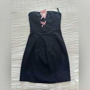 Motel Rocks Black Strapless Dress with Pink Bows